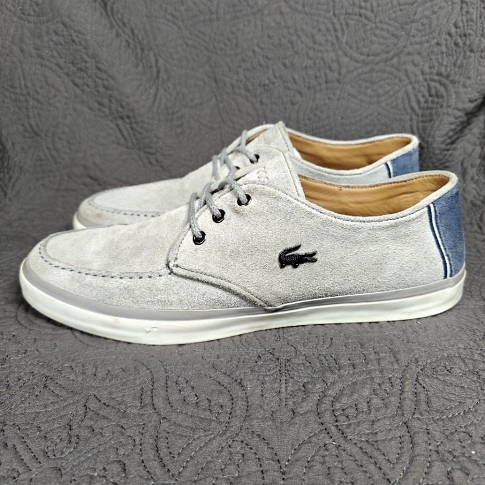 Lacoste Sevrin 7 Suede Leather Casual Boat Shoes Gray Blue Men's Size 11 - Picture 1 of 10